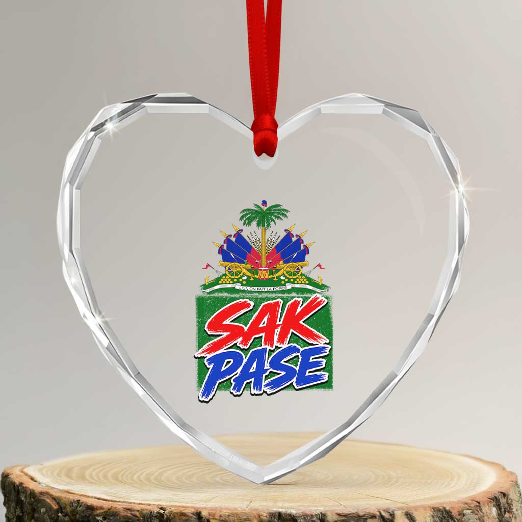 Sak Pase Haitian Creole Greeting Heart Crystal Glass Ornament National Crest Cultural Haiti Pride