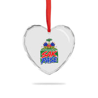 Sak Pase Haitian Creole Greeting Heart Crystal Glass Ornament National Crest Cultural Haiti Pride