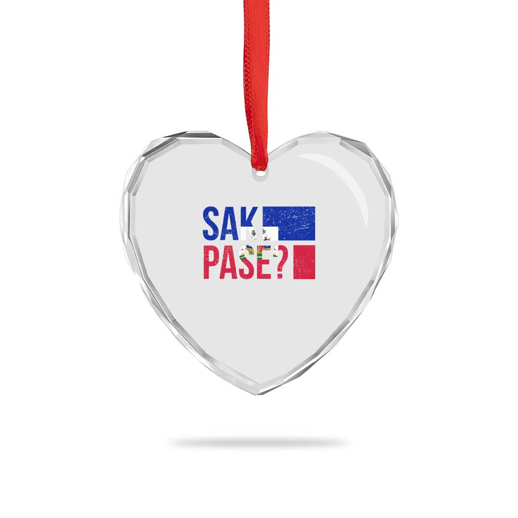 Sak Pase Haitian Creole Heart Crystal Glass Ornament Haiti Flag Heritage Pride