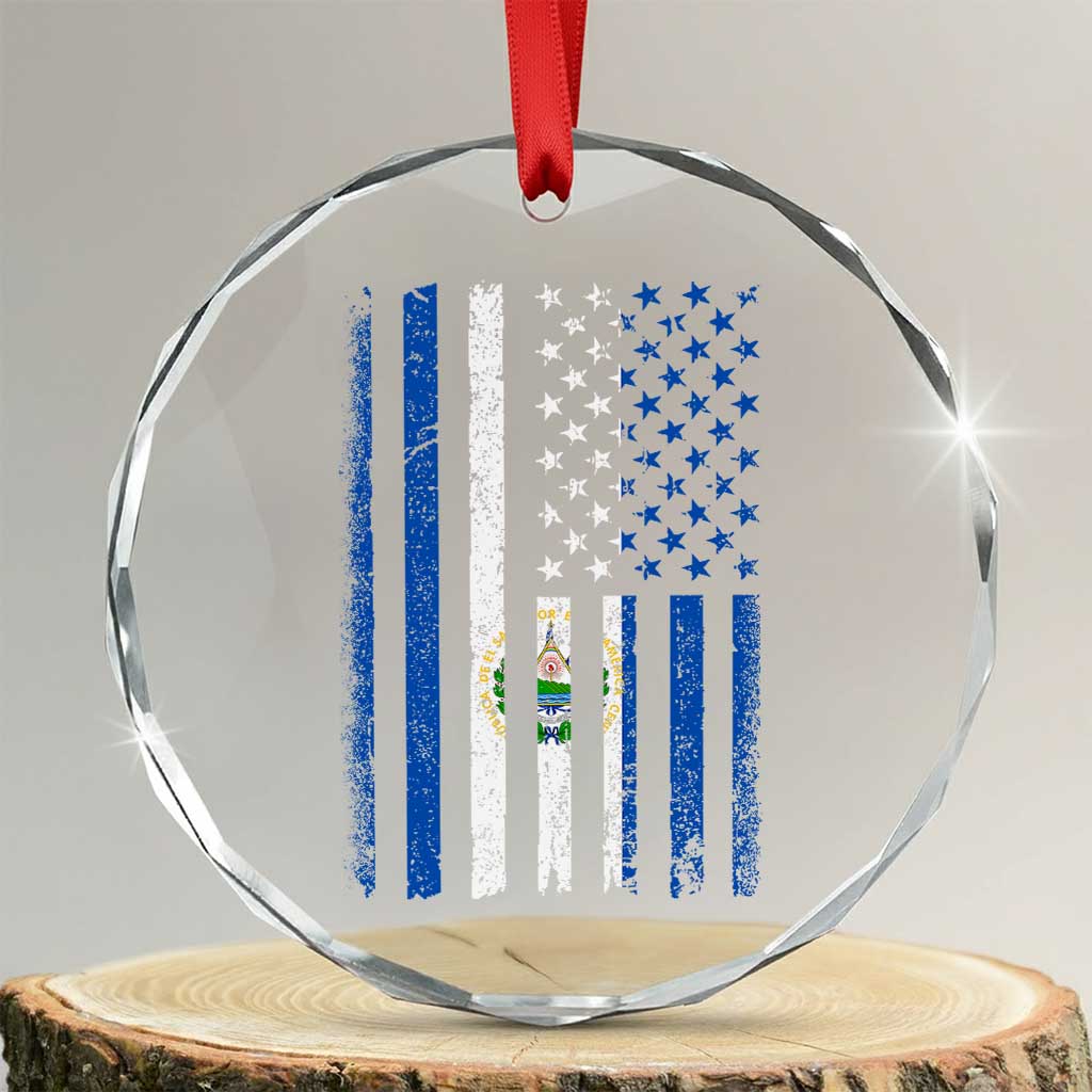 Salvadoran America Flag Crystal Glass Ornament El Salvador USA Patriotic - Wonder Print Shop