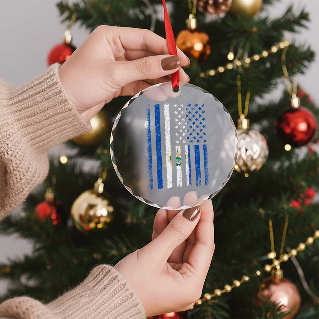 Salvadoran America Flag Crystal Glass Ornament El Salvador USA Patriotic - Wonder Print Shop