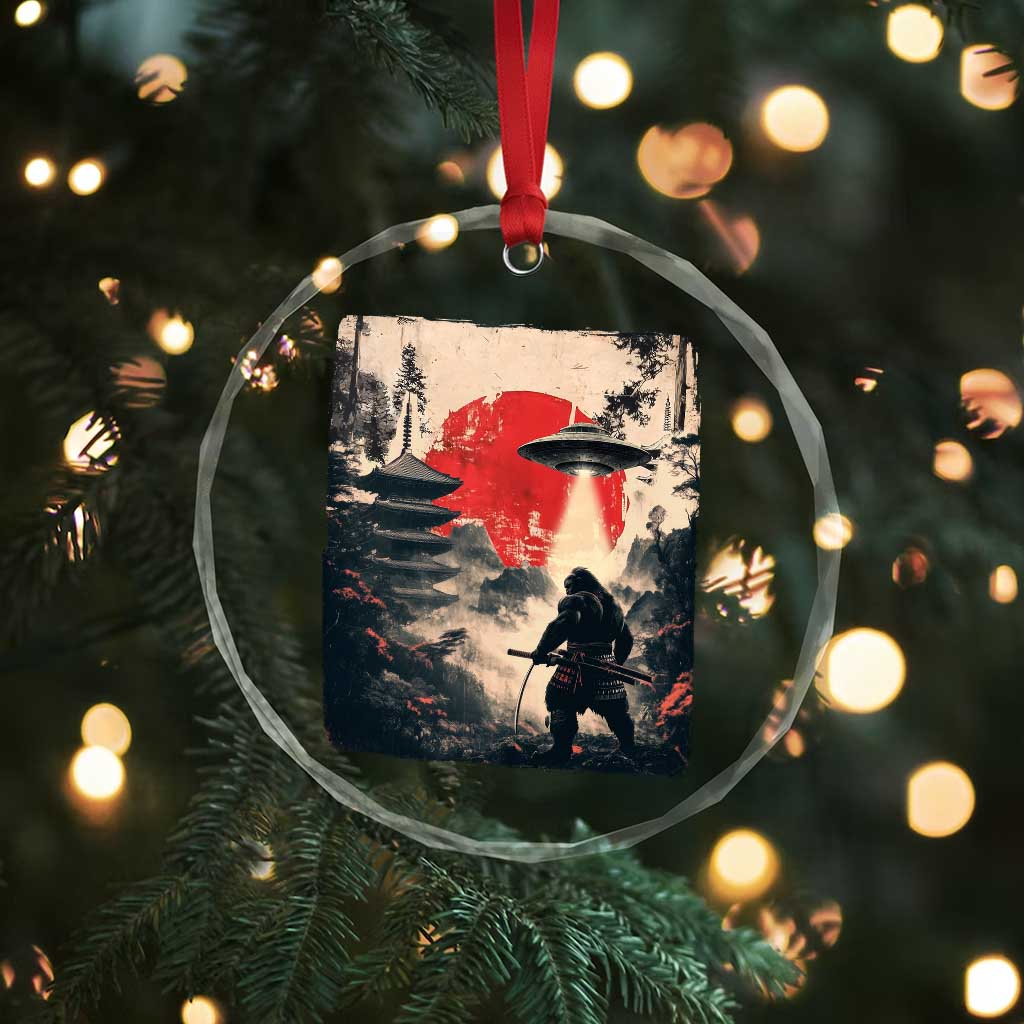 Samurai Bigfoot Crystal Glass Ornament Funny Japanese Retro Vintage Sasquatch Graphic Ukiyo-e Art TS10