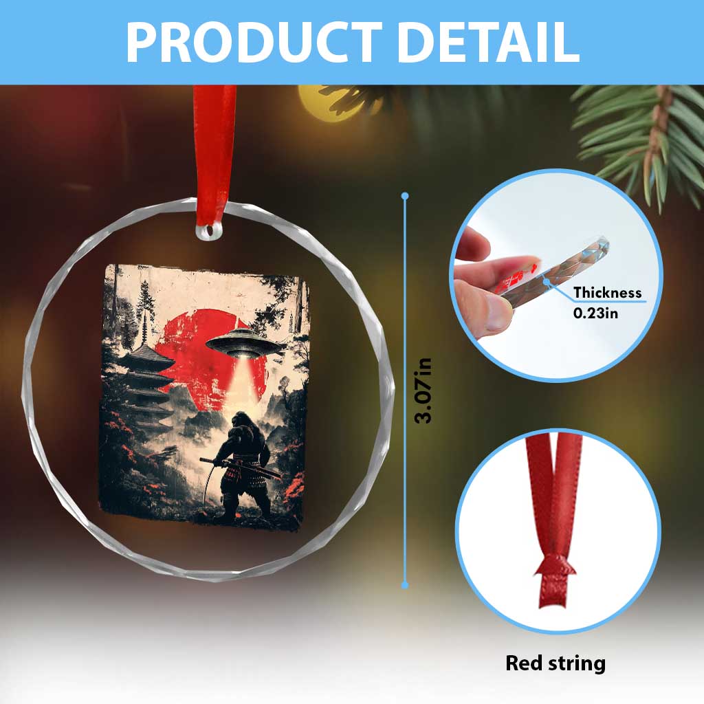 Samurai Bigfoot Crystal Glass Ornament Funny Japanese Retro Vintage Sasquatch Graphic Ukiyo-e Art TS10