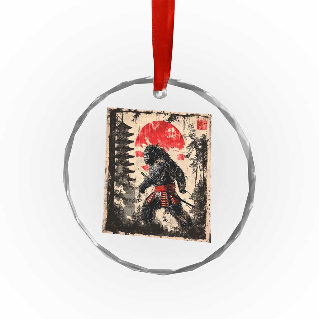 Samurai Bigfoot Crystal Glass Ornament Japanese Vintage Sasquatch Graphic Ukiyo-e Art Funny TS10
