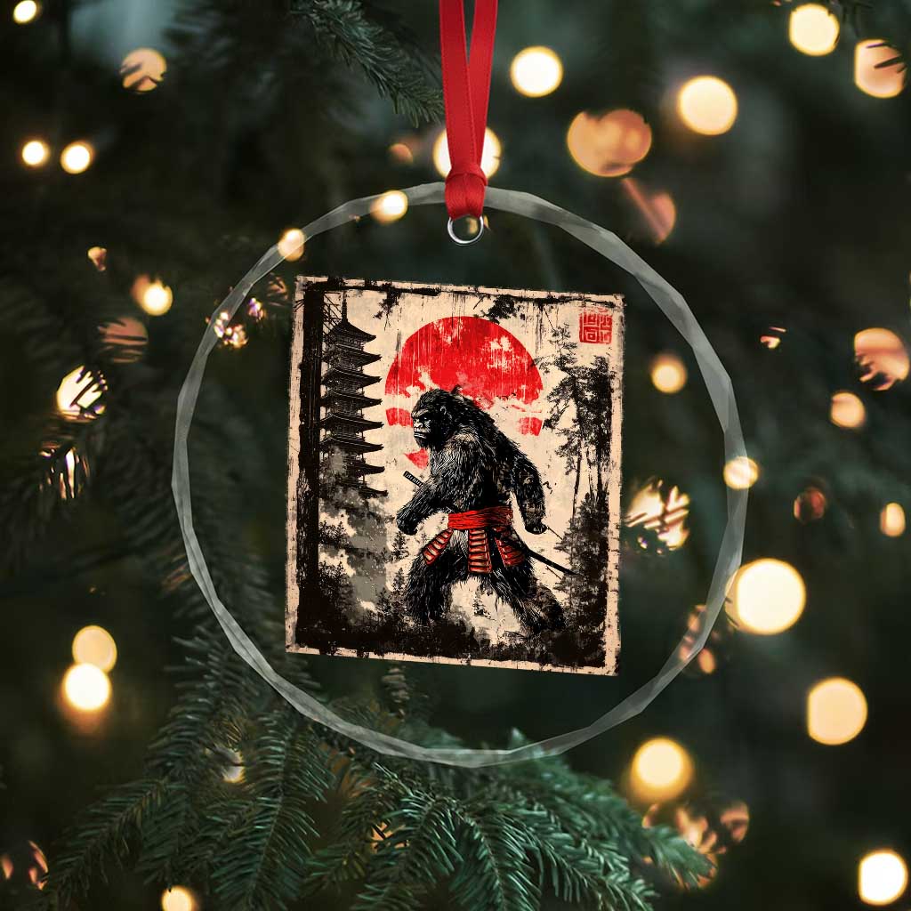 Samurai Bigfoot Crystal Glass Ornament Japanese Vintage Sasquatch Graphic Ukiyo-e Art Funny TS10
