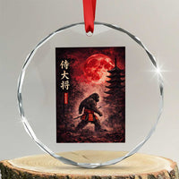 Samurai Bigfoot Crystal Glass Ornament Vintage Japanese Graphic Ukiyo-e Art Sasquatch Red Moon