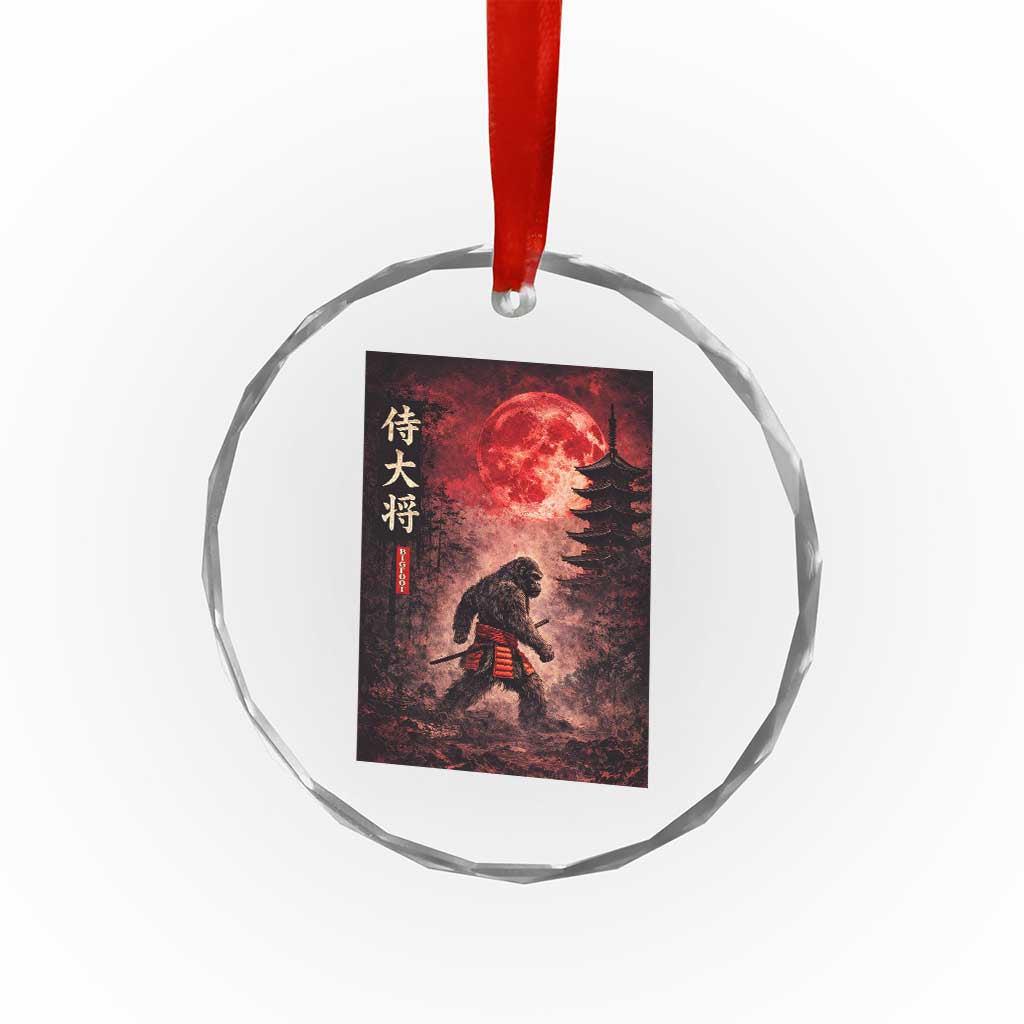 Samurai Bigfoot Crystal Glass Ornament Vintage Japanese Graphic Ukiyo-e Art Sasquatch Red Moon