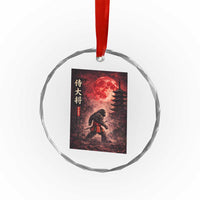 Samurai Bigfoot Crystal Glass Ornament Vintage Japanese Graphic Ukiyo-e Art Sasquatch Red Moon