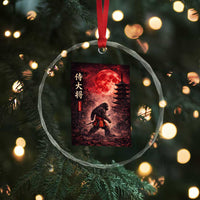 Samurai Bigfoot Crystal Glass Ornament Vintage Japanese Graphic Ukiyo-e Art Sasquatch Red Moon
