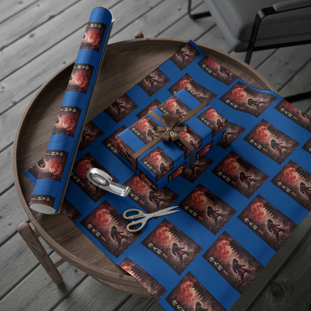 Samurai Bigfoot Wrapping Paper Roll Vintage Japanese Graphic Ukiyo-e Art Sasquatch Red Moon