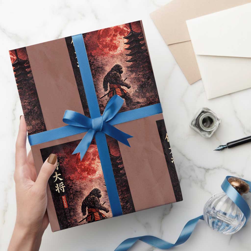 Samurai Bigfoot Wrapping Paper Roll Vintage Japanese Graphic Ukiyo-e Art Sasquatch Red Moon