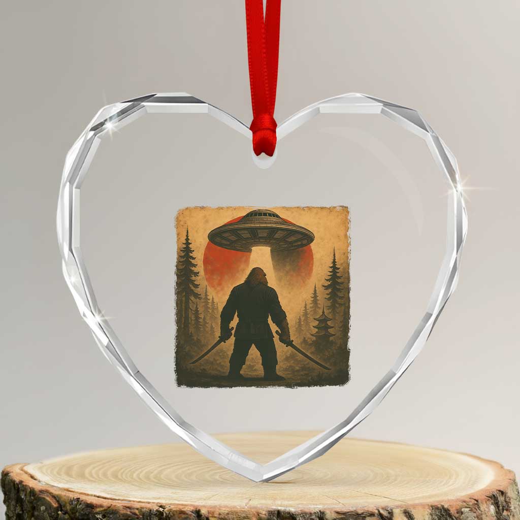 Samurai Bigfoot Heart Crystal Glass Ornament Japanese Vintage Ukiyoe Style - Wonder Print Shop