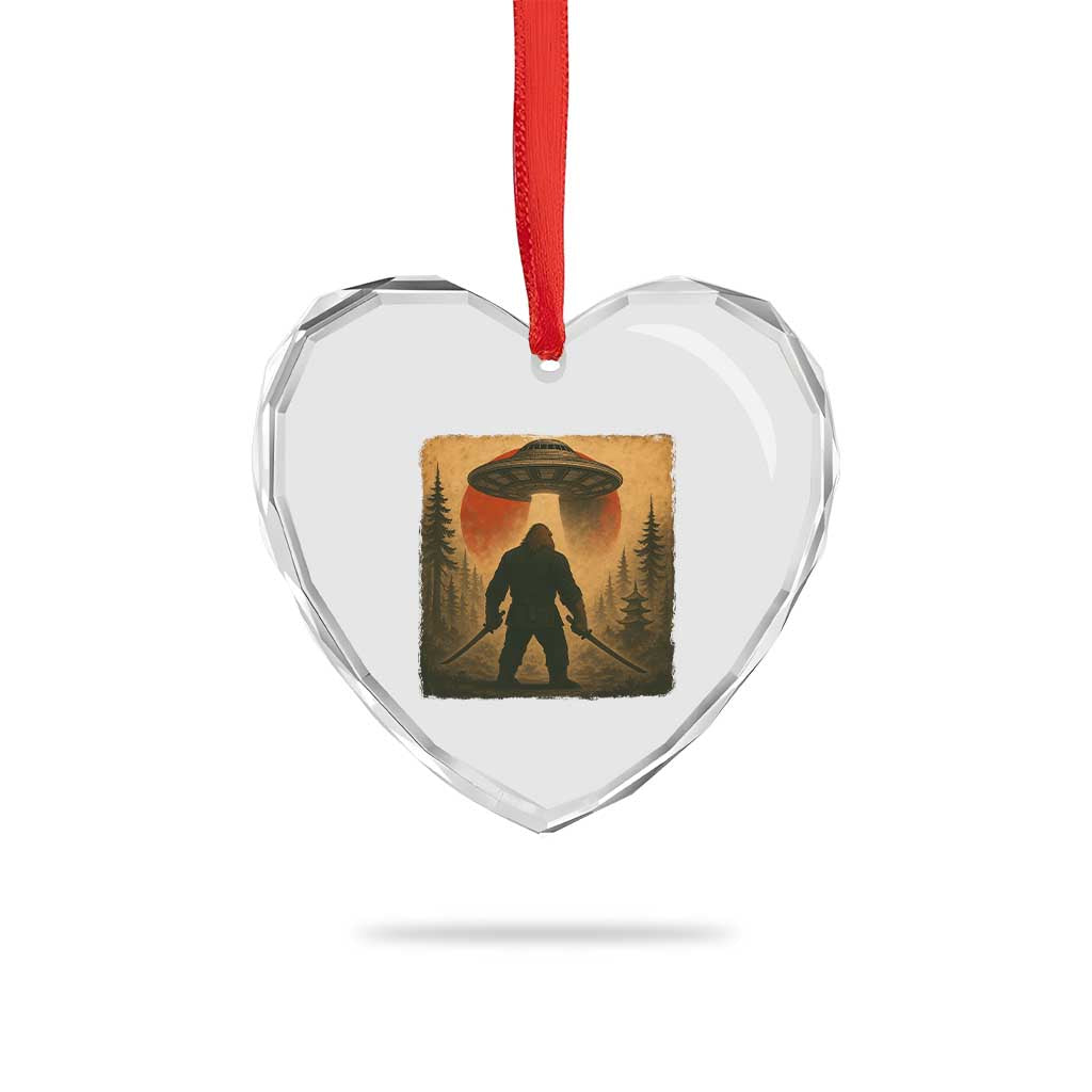 Samurai Bigfoot Heart Crystal Glass Ornament Japanese Vintage Ukiyoe Style - Wonder Print Shop