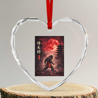 Samurai Bigfoot Heart Crystal Glass Ornament Vintage Japanese Graphic Ukiyo-e Art Sasquatch Red Moon