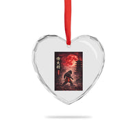 Samurai Bigfoot Heart Crystal Glass Ornament Vintage Japanese Graphic Ukiyo-e Art Sasquatch Red Moon