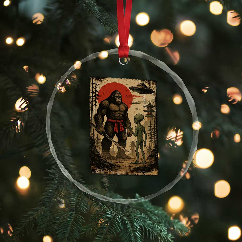 Samurai Bigfoot Japanese UFO Crystal Glass Ornament Sasquatch Ailen Ukiyo-e - Wonder Print Shop