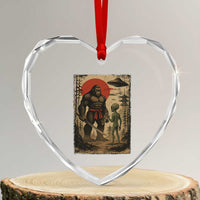 Samurai Bigfoot Japanese UFO Heart Crystal Glass Ornament Sasquatch Ailen Ukiyo-e - Wonder Print Shop