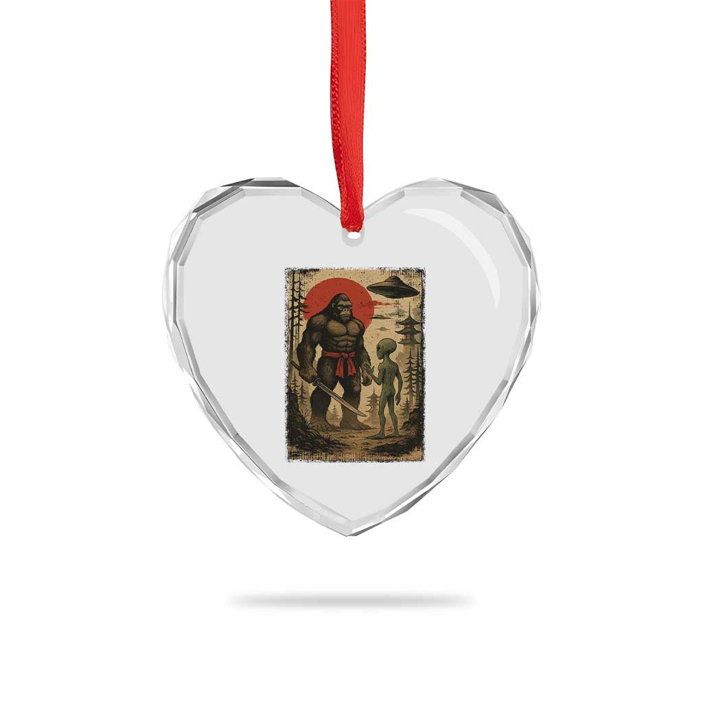 Samurai Bigfoot Japanese UFO Heart Crystal Glass Ornament Sasquatch Ailen Ukiyo-e - Wonder Print Shop