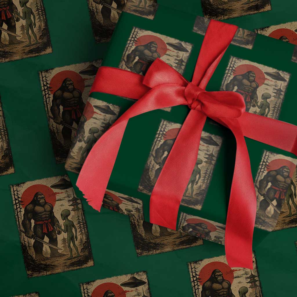 Samurai Bigfoot Japanese UFO Wrapping Paper Roll Sasquatch Ailen Ukiyo-e - Wonder Print Shop