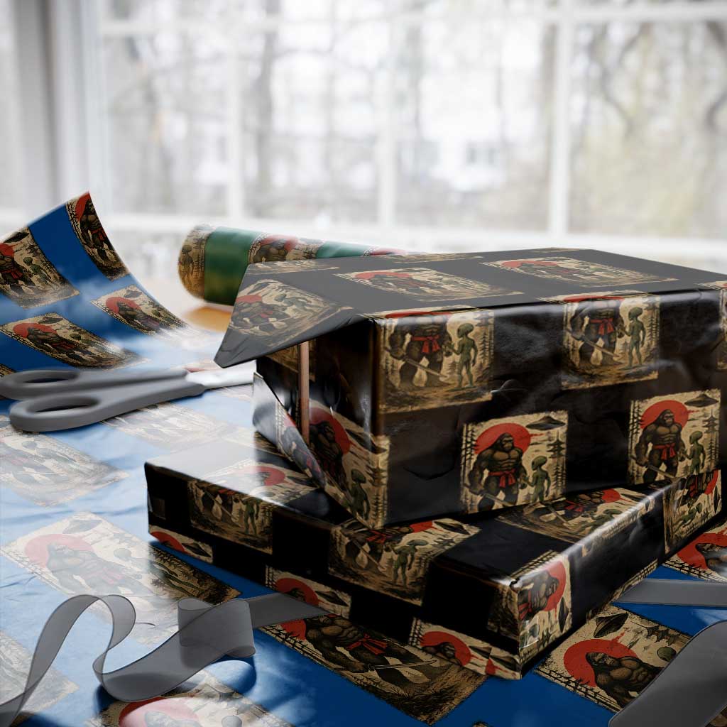 Samurai Bigfoot Japanese UFO Wrapping Paper Roll Sasquatch Ailen Ukiyo-e - Wonder Print Shop