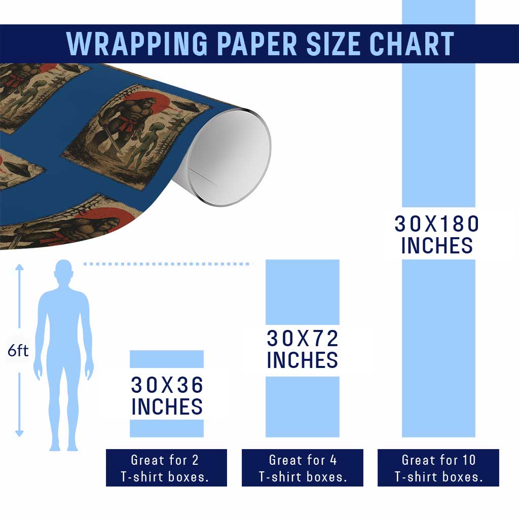 Samurai Bigfoot Japanese UFO Wrapping Paper Roll Sasquatch Ailen Ukiyo-e - Wonder Print Shop