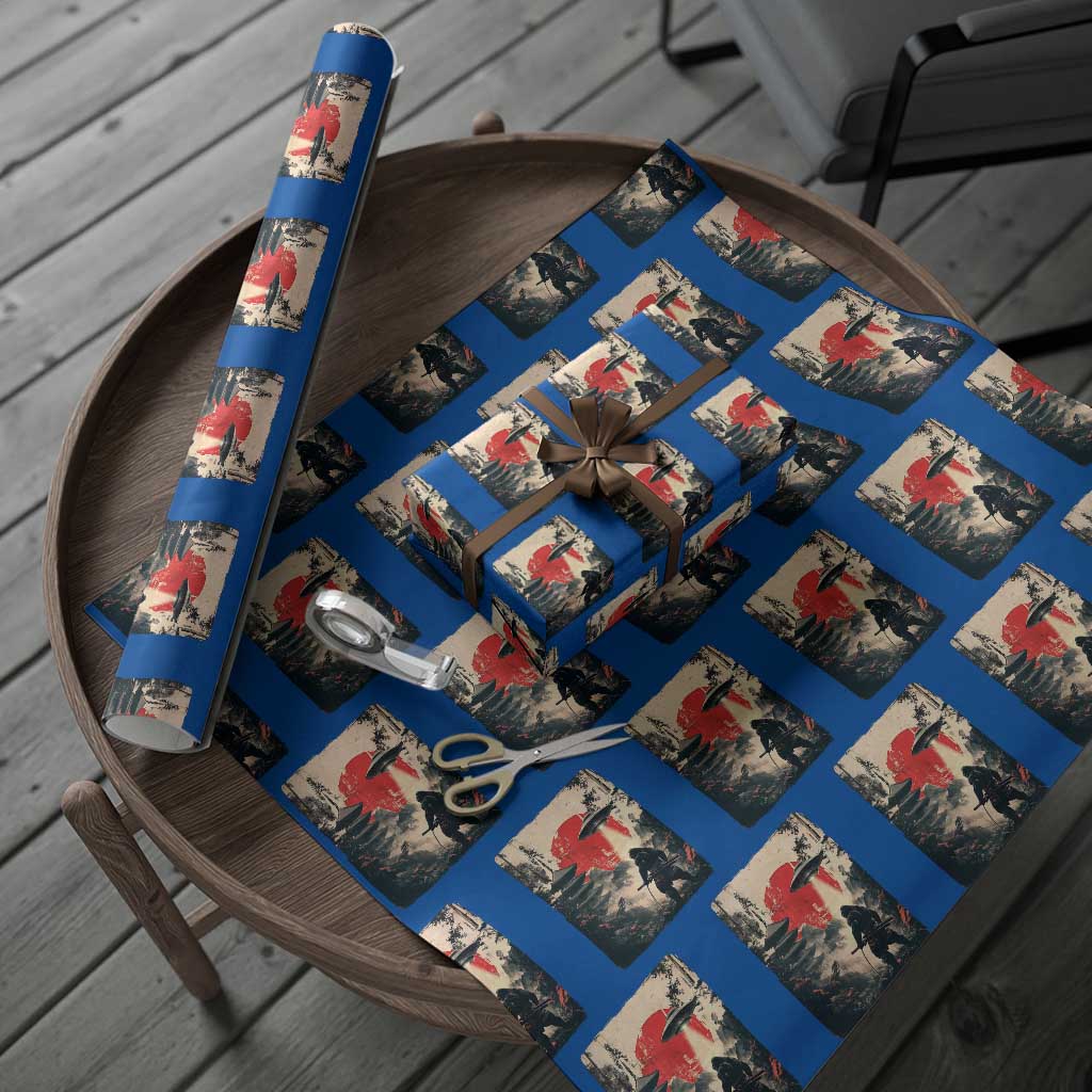 Samurai Bigfoot Wrapping Paper Roll Funny Japanese Retro Vintage Sasquatch Graphic Ukiyo-e Art - Wonder Print Shop