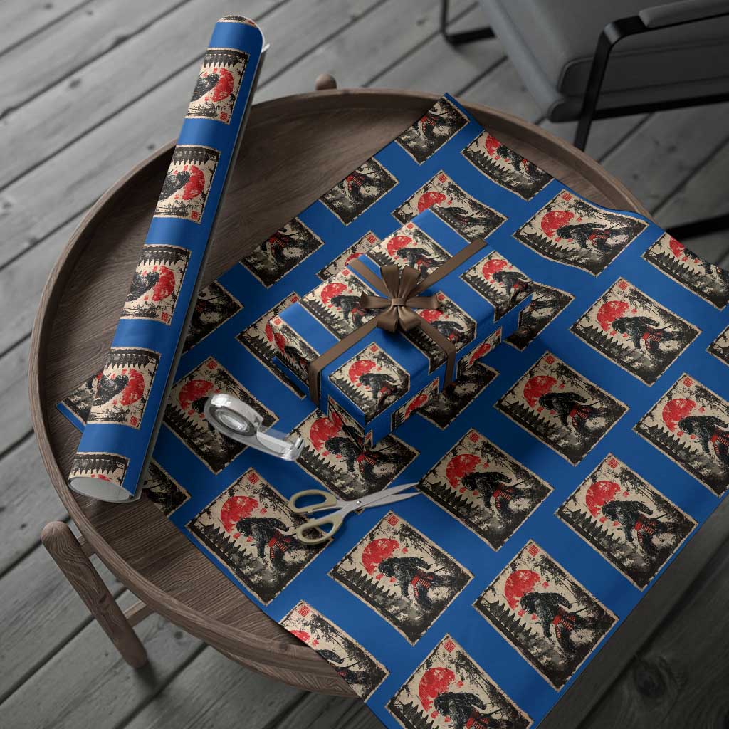 Samurai Bigfoot Wrapping Paper Roll Japanese Vintage Sasquatch Graphic Ukiyo-e Art Funny - Wonder Print Shop