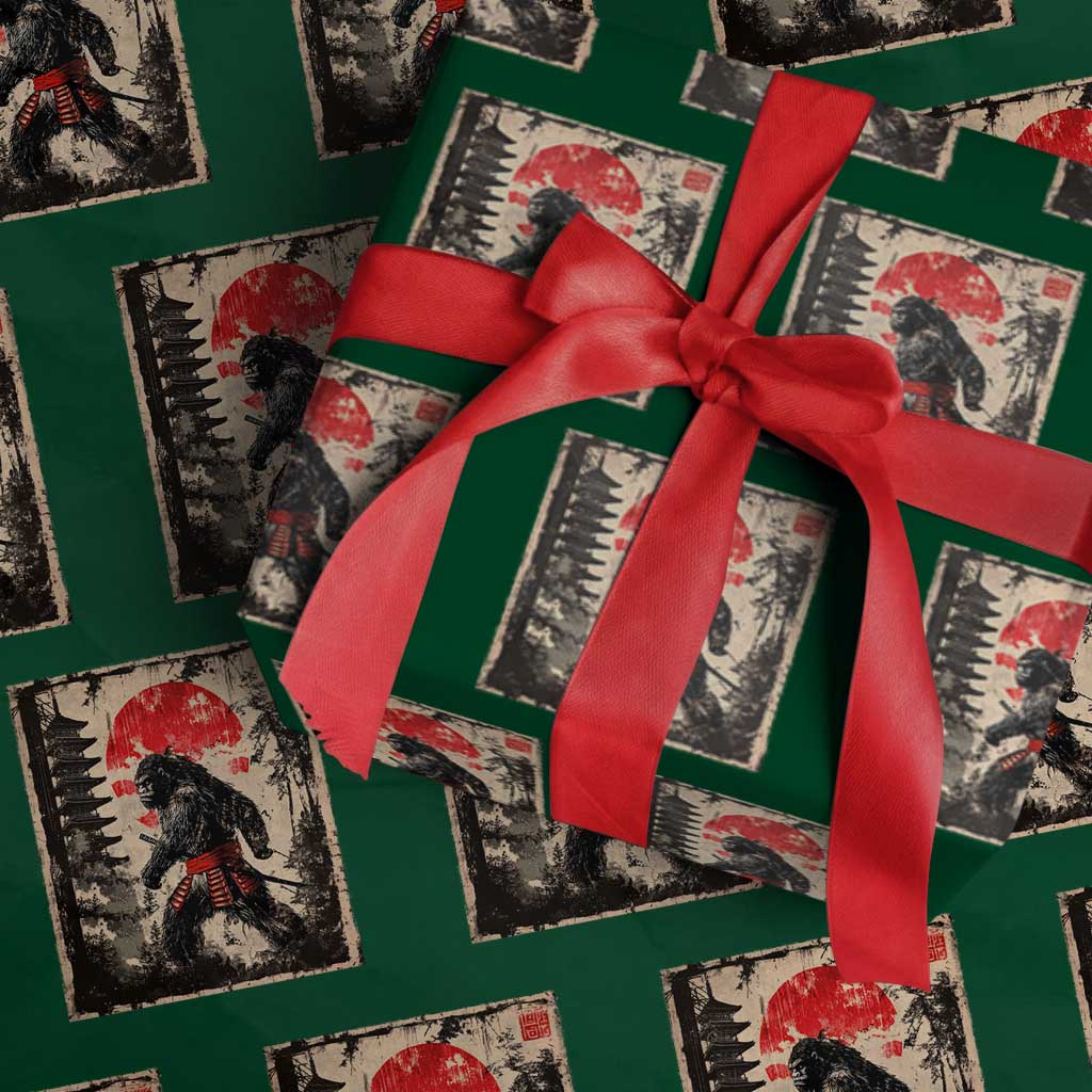Samurai Bigfoot Wrapping Paper Roll Japanese Vintage Sasquatch Graphic Ukiyo-e Art Funny - Wonder Print Shop