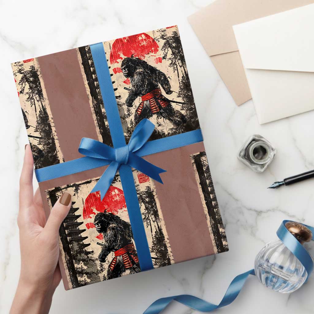 Samurai Bigfoot Wrapping Paper Roll Japanese Vintage Sasquatch Graphic Ukiyo-e Art Funny - Wonder Print Shop