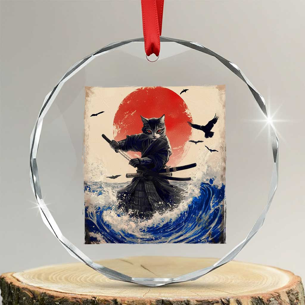 Samurai Cat Crystal Glass Ornament Vintage Japanese Art Anime Ukiyo-e Warrior TS10