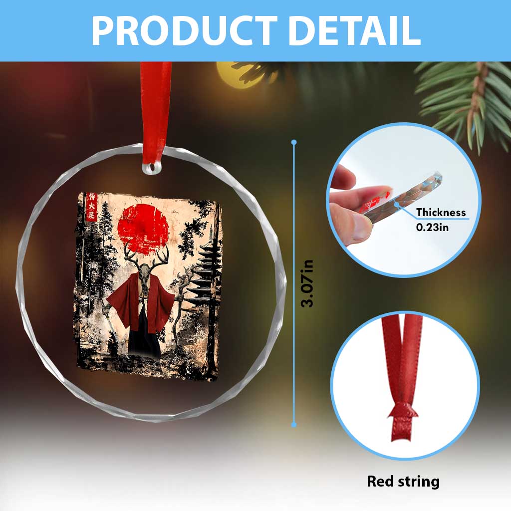 Samurai Wendigo Crystal Glass Ornament Japanese Vintage Graphic Ukiyo-e Art Funny Dark Fantasy TS10