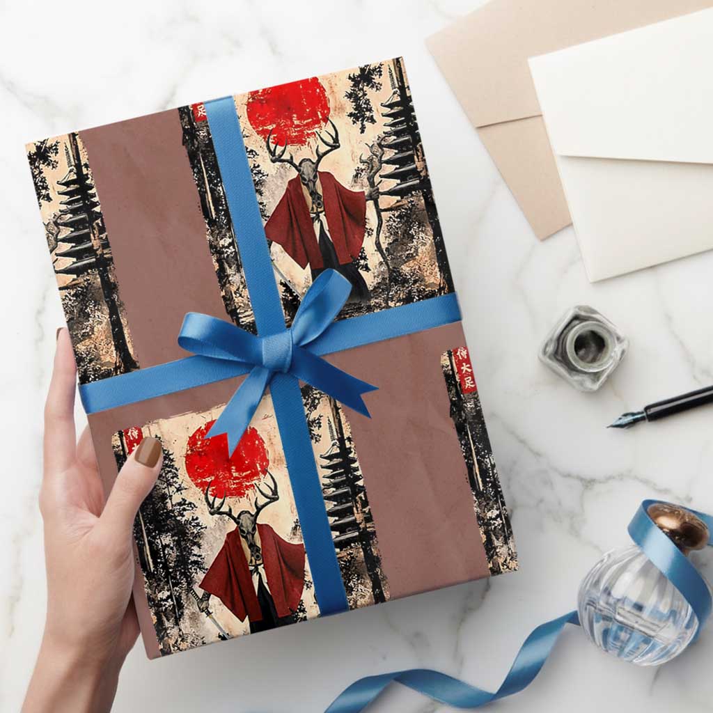 Samurai Wendigo Wrapping Paper Roll Japanese Vintage Graphic Ukiyo-e Art Funny Dark Fantasy - Wonder Print Shop