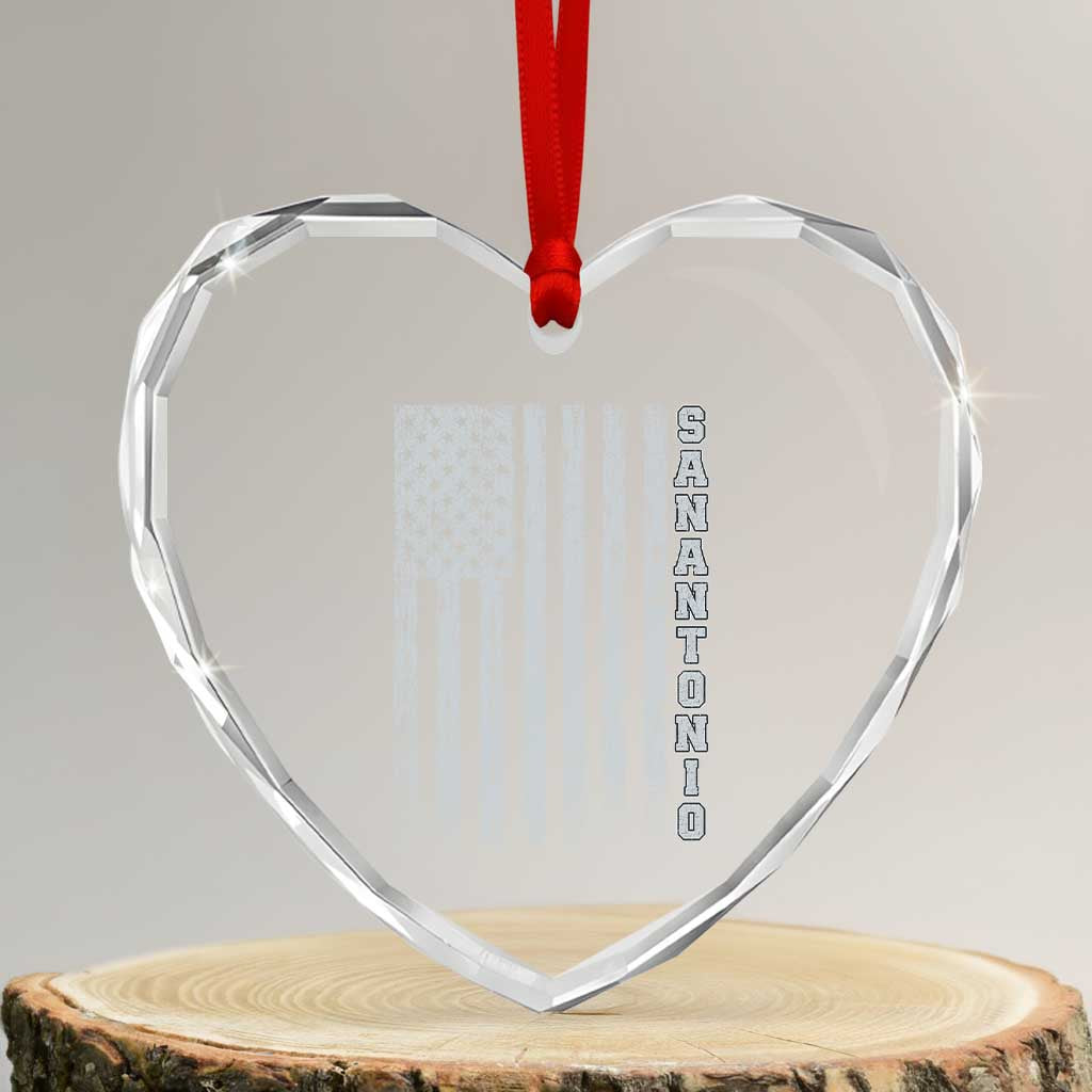 San Antonio Texas State Pride Vintage American Flag Heart Crystal Glass Ornament