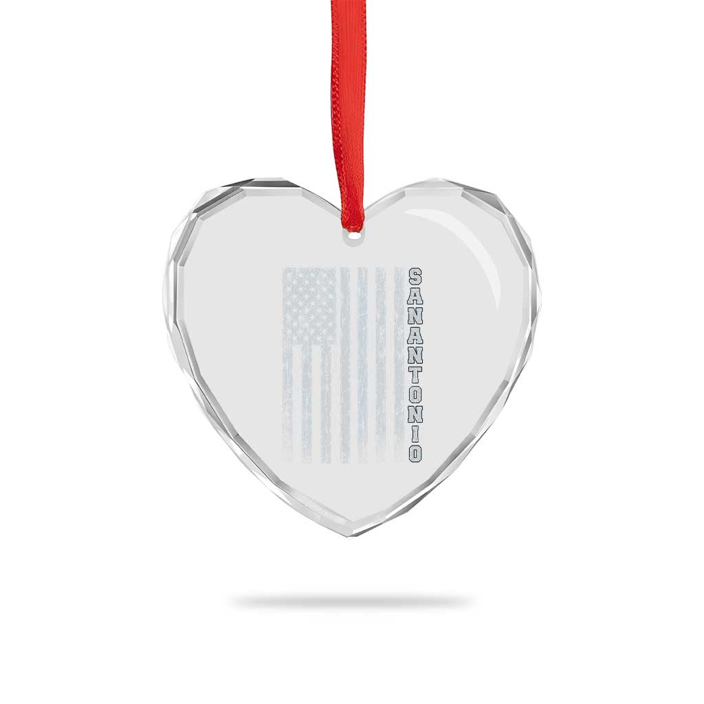 San Antonio Texas State Pride Vintage American Flag Heart Crystal Glass Ornament