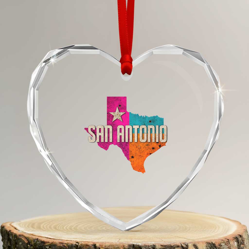 San Antonio Texas TX Fiesta Sports For Latino Fans Heart Crystal Glass Ornament