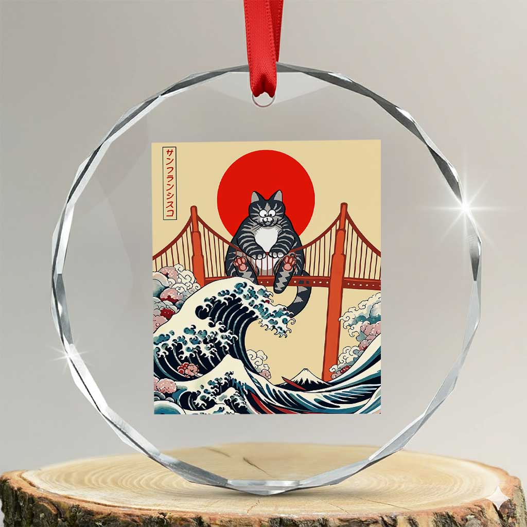 San Francisco Cat Crystal Glass Ornament Vintage Japanese Anime Kawaii Cat Sunset