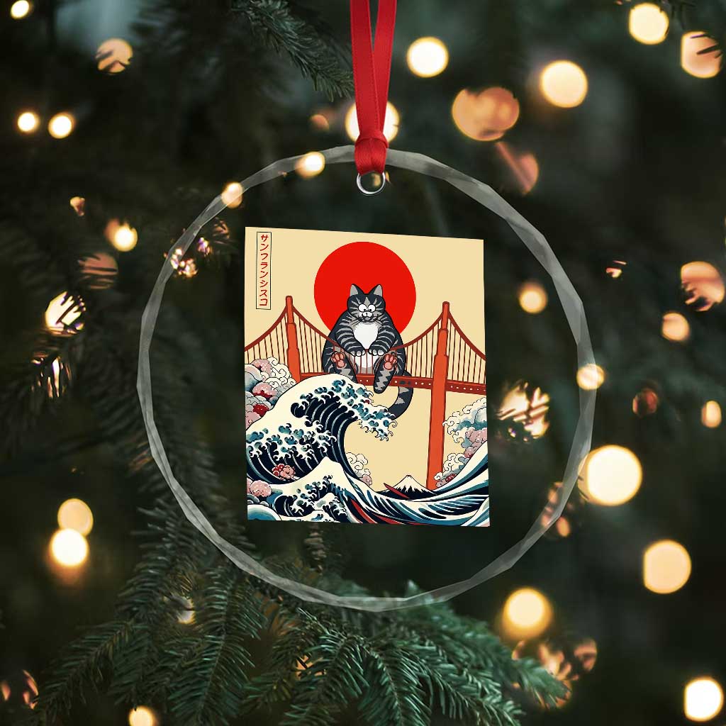 San Francisco Cat Crystal Glass Ornament Vintage Japanese Anime Kawaii Cat Sunset