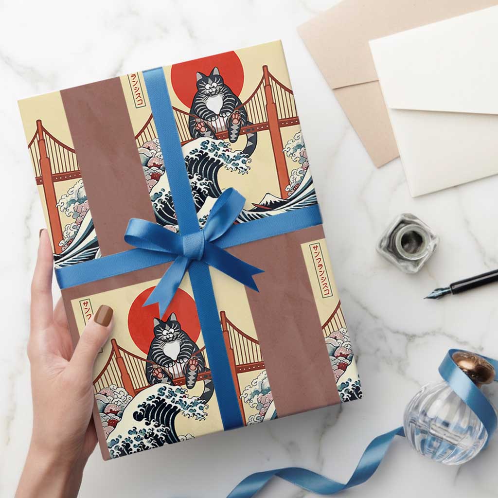 San Francisco Cat Wrapping Paper Roll Vintage Japanese Anime Kawaii Cat Sunset