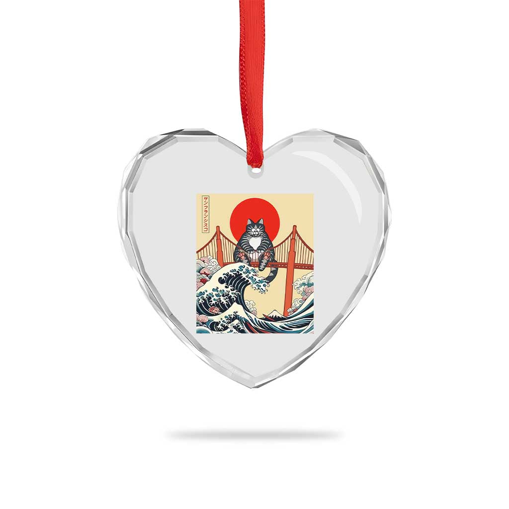 San Francisco Cat Heart Crystal Glass Ornament Vintage Japanese Anime Kawaii Cat Sunset