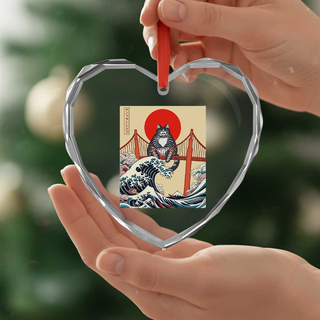 San Francisco Cat Heart Crystal Glass Ornament Vintage Japanese Anime Kawaii Cat Sunset