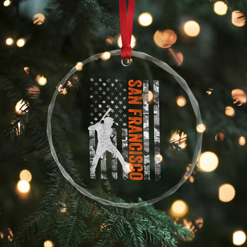 San Francisco Crystal Glass Ornament SF Baseball Player American Flag USA Camo Patriotic
