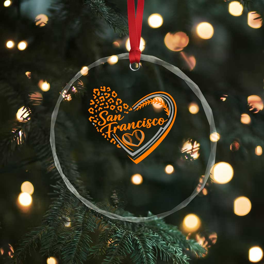 San Francisco Crystal Glass Ornament SF Leopard Heart US State Baseball Fan Team Spirit
