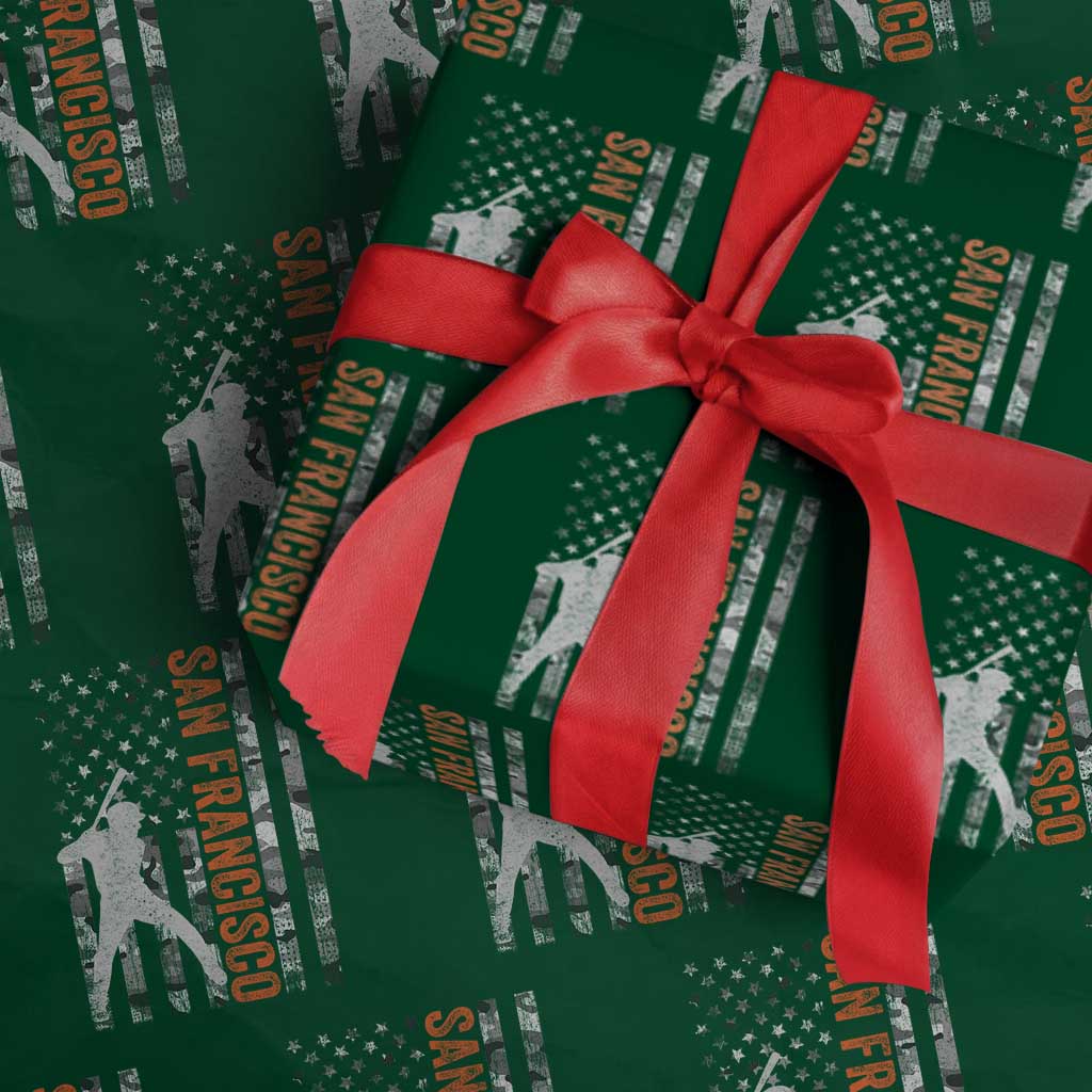 San Francisco Wrapping Paper Roll SF Baseball Player American Flag USA Camo Patriotic