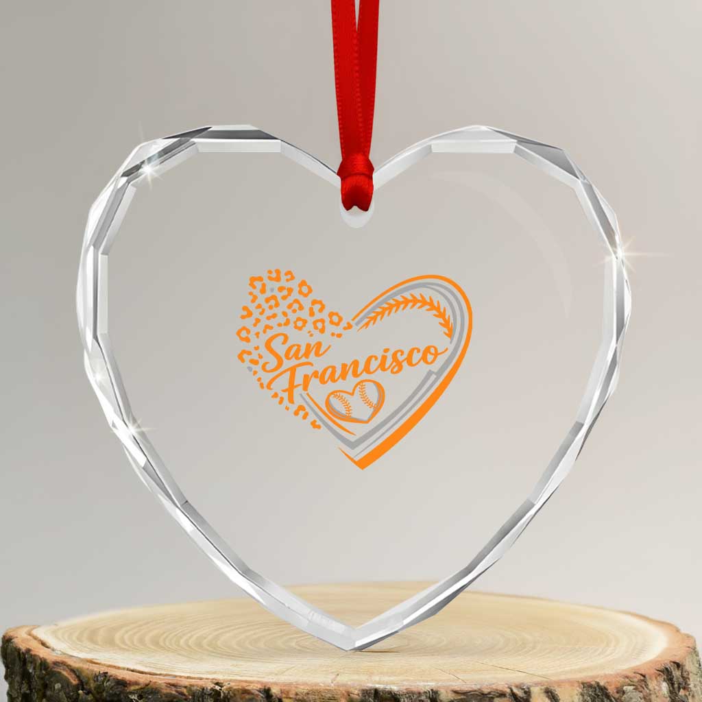 San Francisco Heart Crystal Glass Ornament SF Leopard Heart US State Baseball Fan Team Spirit