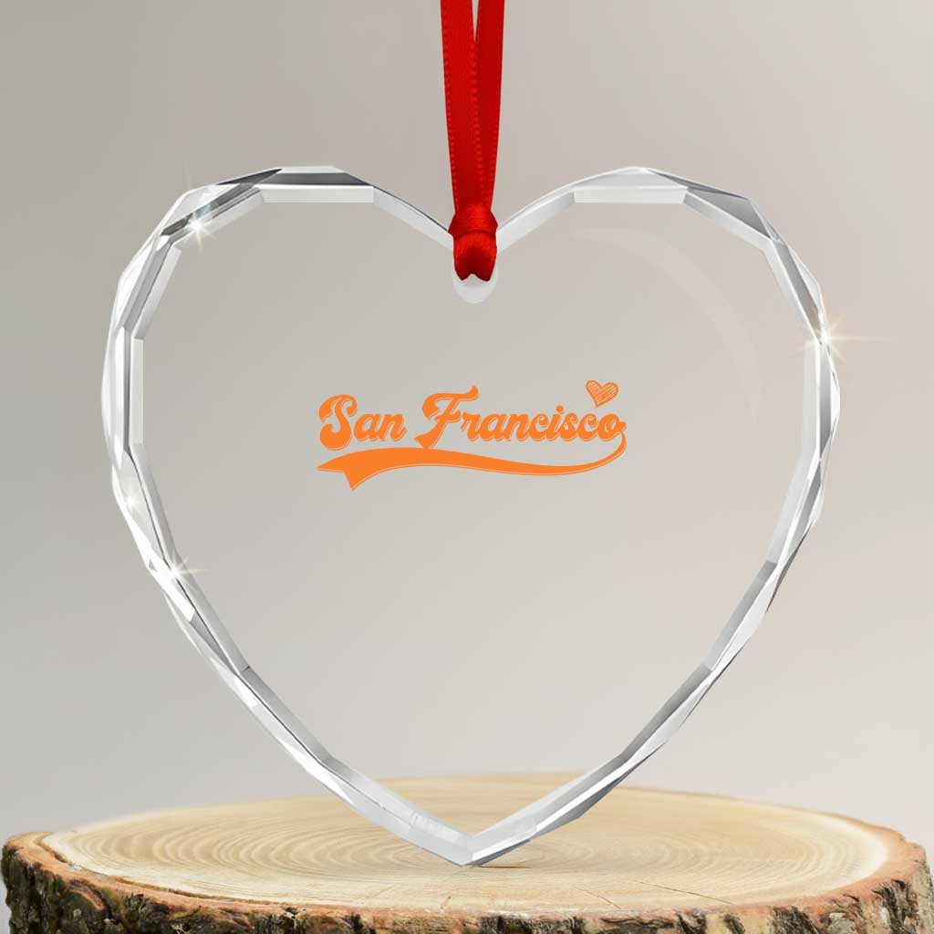 San Francisco Heart Crystal Glass Ornament SF Varsity California Script Vintage Sports Jersey Style