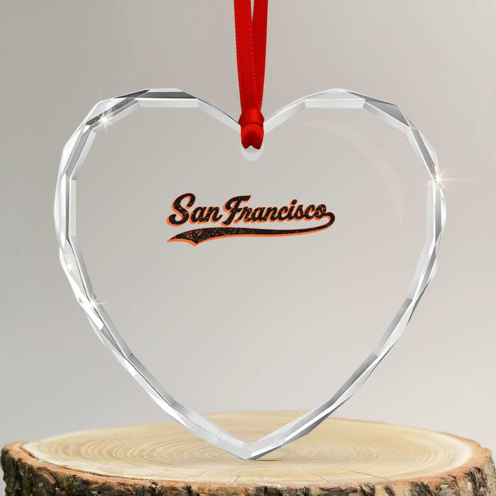 San Francisco Sports Script Retro Baseball Lovers Proud City Heart Crystal Glass Ornament