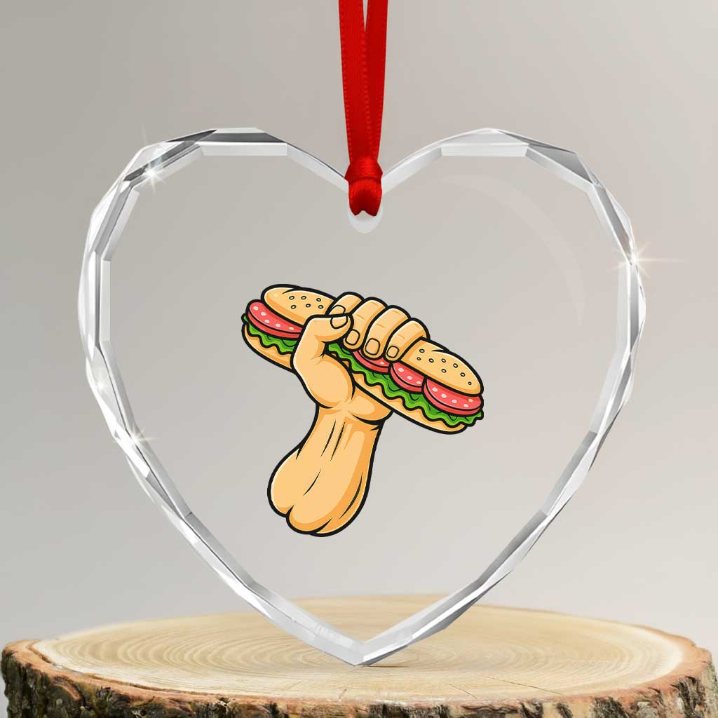 Sandwich Power Fist Heart Crystal Glass Ornament Sarcastic Food Revolution Political Satire - Wonder Print Shop