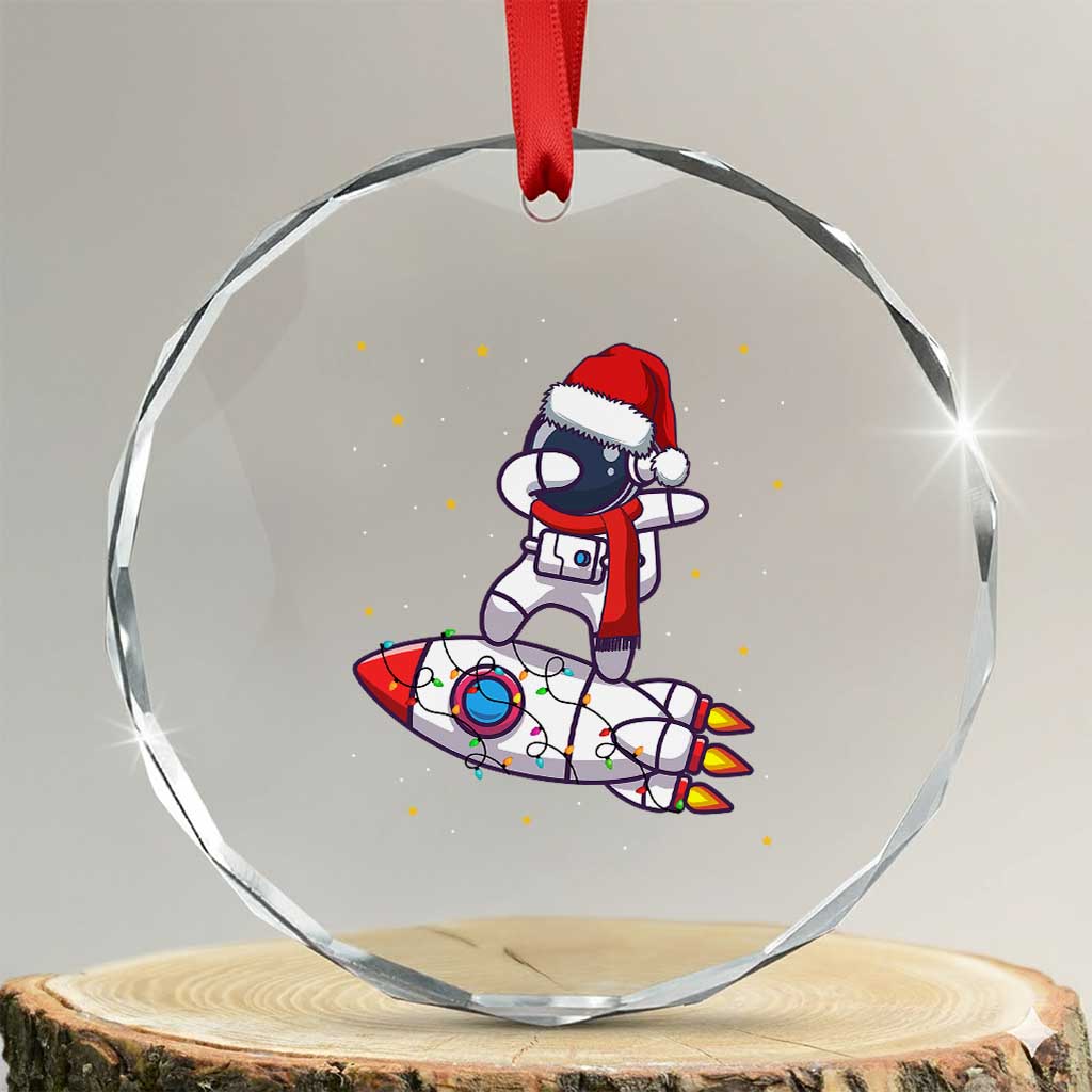Santa Astronaut Dabbing Space Rocket Xmas Crystal Glass Ornament TS09