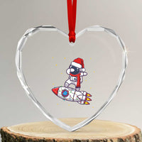 Santa Astronaut Dabbing Space Rocket Xmas Heart Crystal Glass Ornament - Wonder Print Shop