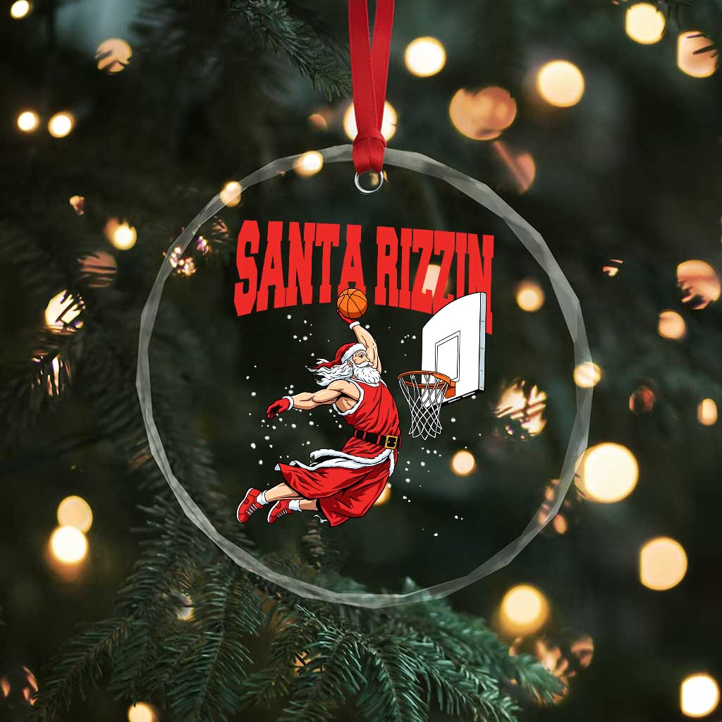 Santa Basketball Christmas Crystal Glass Ornament He Is Rizzin - Wonder Print Shop